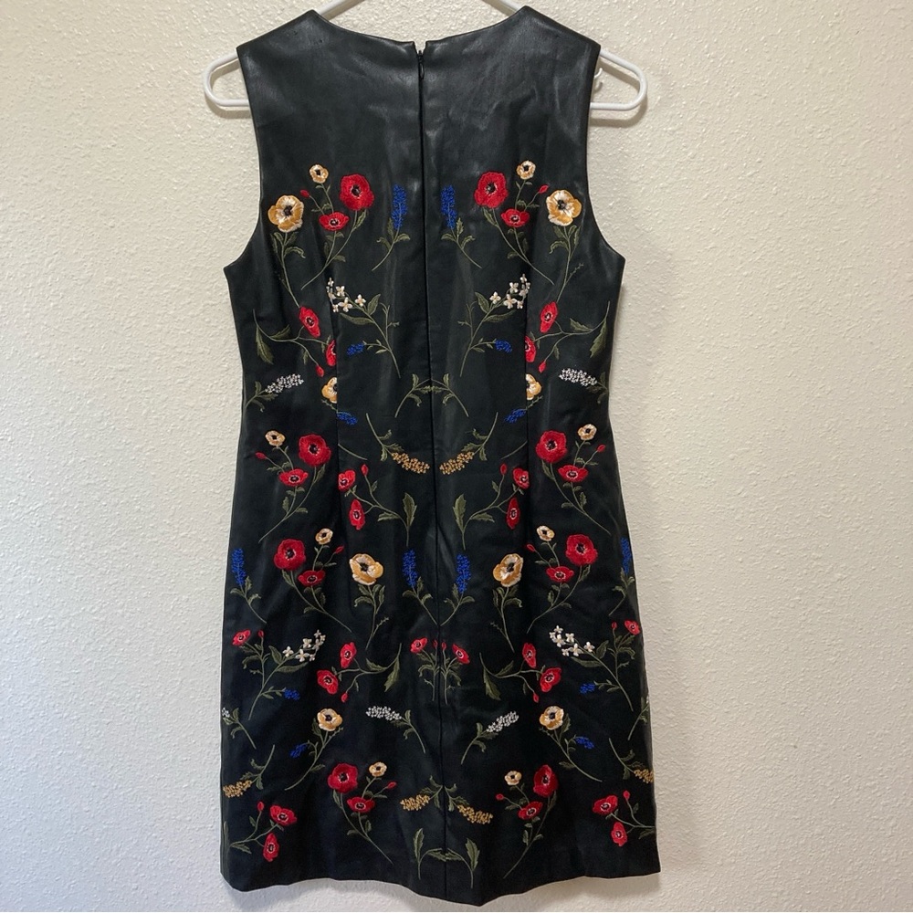 CALVIN KLEIN FAUX LEATHER EMBROIDERED SHIFT DRESS WOMEN Size 2 - Picture 2 of 14